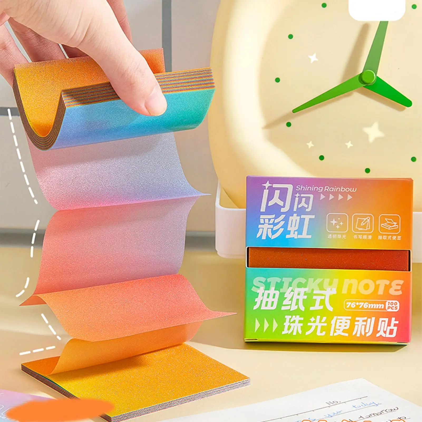 100 Sheets Glittery Transparent Sticky Notes Colorful Clear Memo Pads for Book Annotation School Home Office Stationery