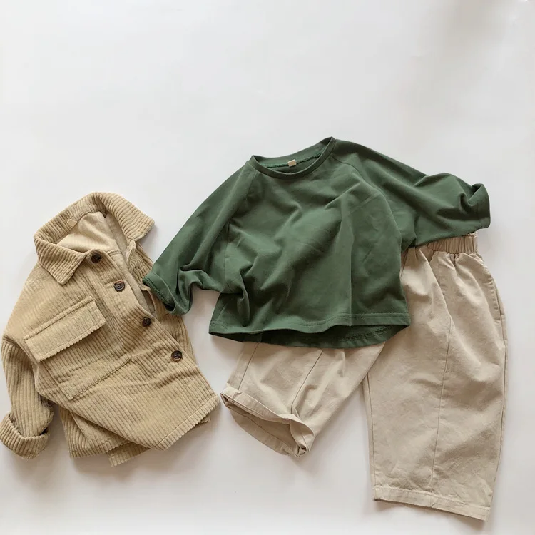 Kids Cotton Pullovers Long Sleeve Simple All Match Boys T Shirts 4 Colors Girl Kids T Shirt 1-7 Years Children Tops Outfit
