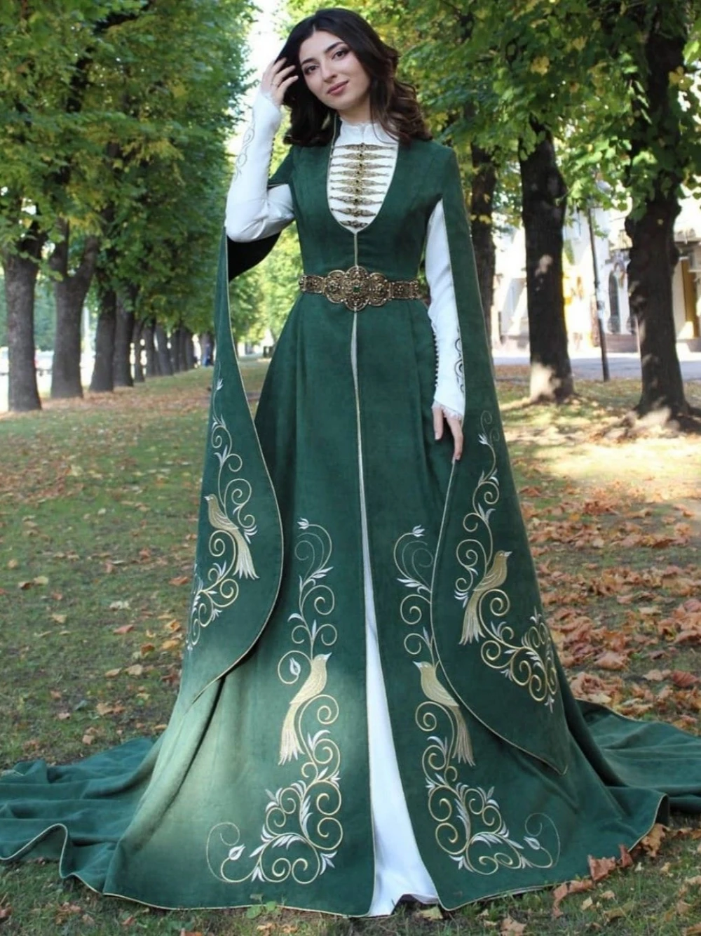 Green High Neck Evening Dresses Elegant A-line Customized Dress Velvet Appliques Floor-length Plus Size Gown Robe De Mariée