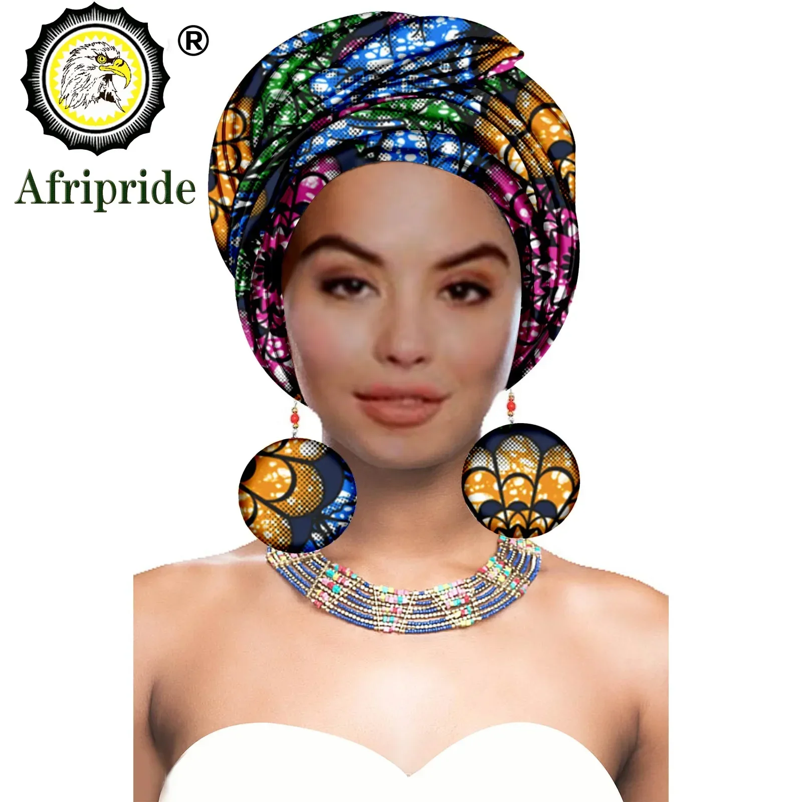 African Turbans African Headwraps for Woman African Headscarf Nigerian Headtie with Matching Earring Dashiki Ankara Wax S20H004