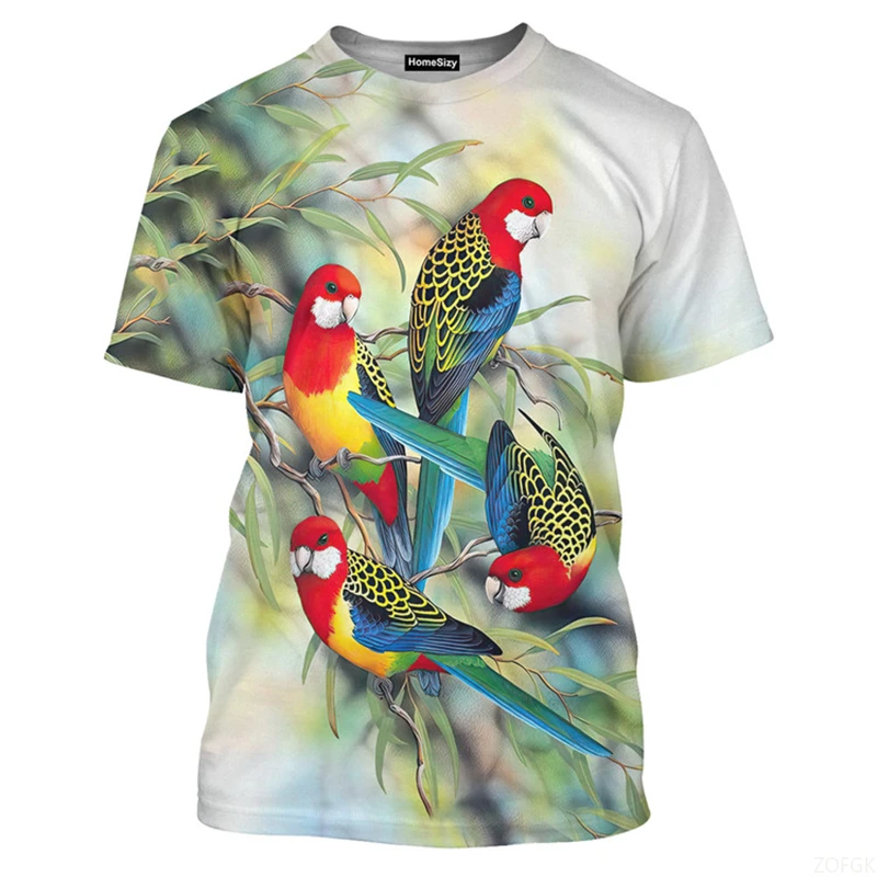 

Summer Parrot Birds Graphic T Shirt For Men Women Fun Cosplay Trend Streetwear Round Neck Tees New Hip Hop Harajuku Kids Tops