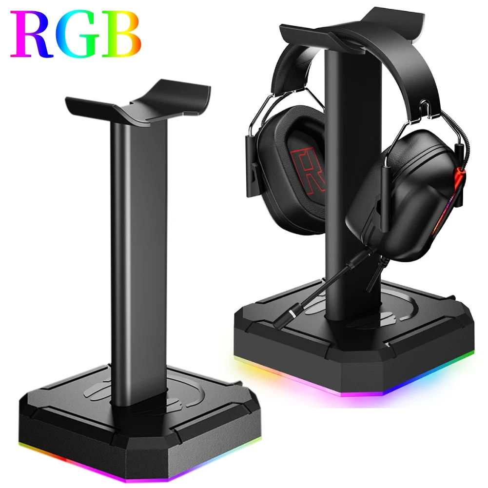 RGB Lights Headphone Stand with 3 USB Ports Headphone Holder for All Headsets Gamers Gaming PC Accessories Desk