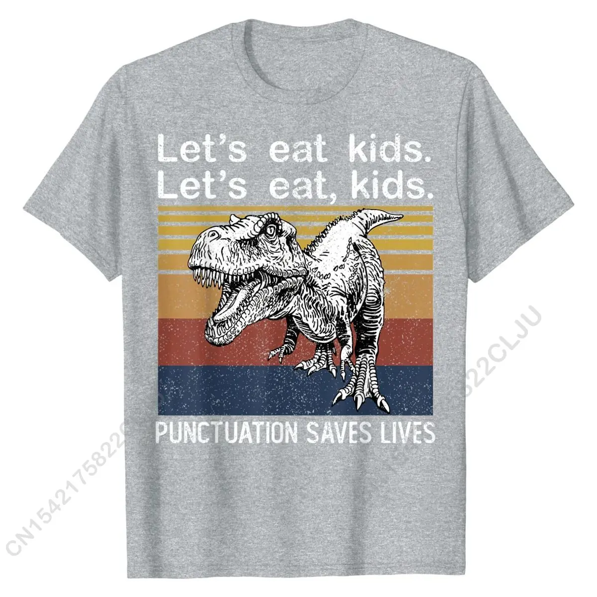 Let's Eat Kids Punctuation Saves Lives Funny Grammar T-Rex T-Shirt Fashion Men's Top T-shirts Cosie T Shirt Cotton Street