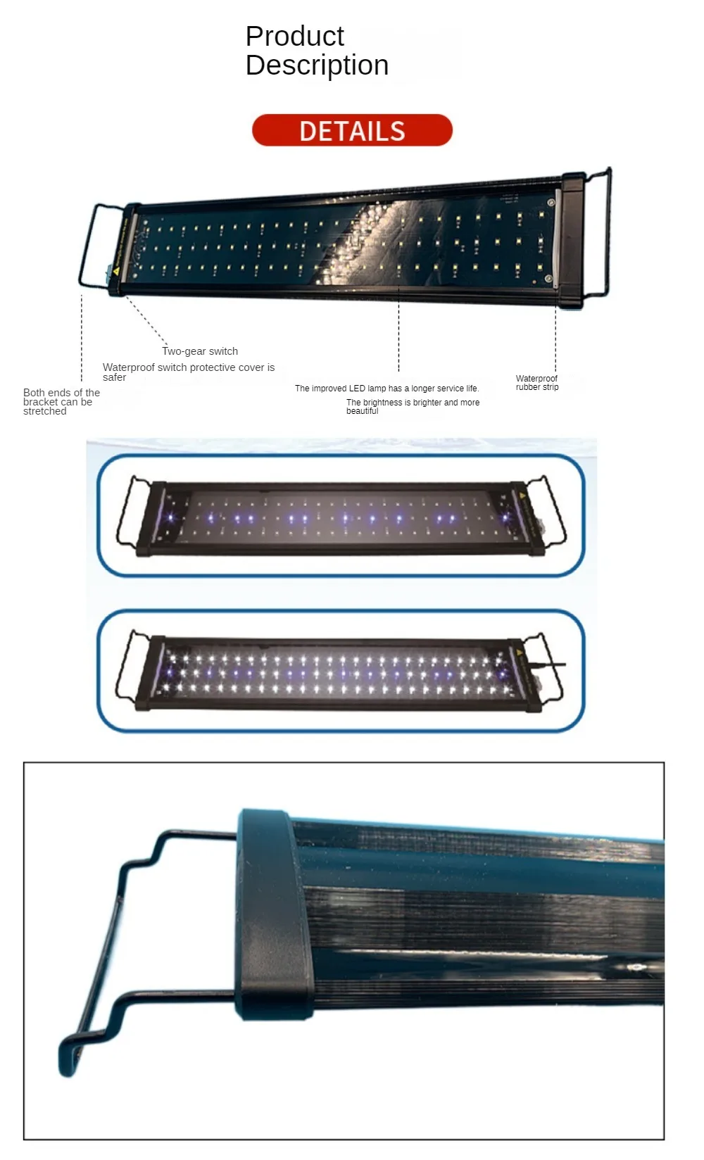 Imagem -06 - Aquário Água Grama Led Iluminação Extensível Luminária Fluorescente Paisagismo Lâmpada Fish Tank Light Blue White Light Mode