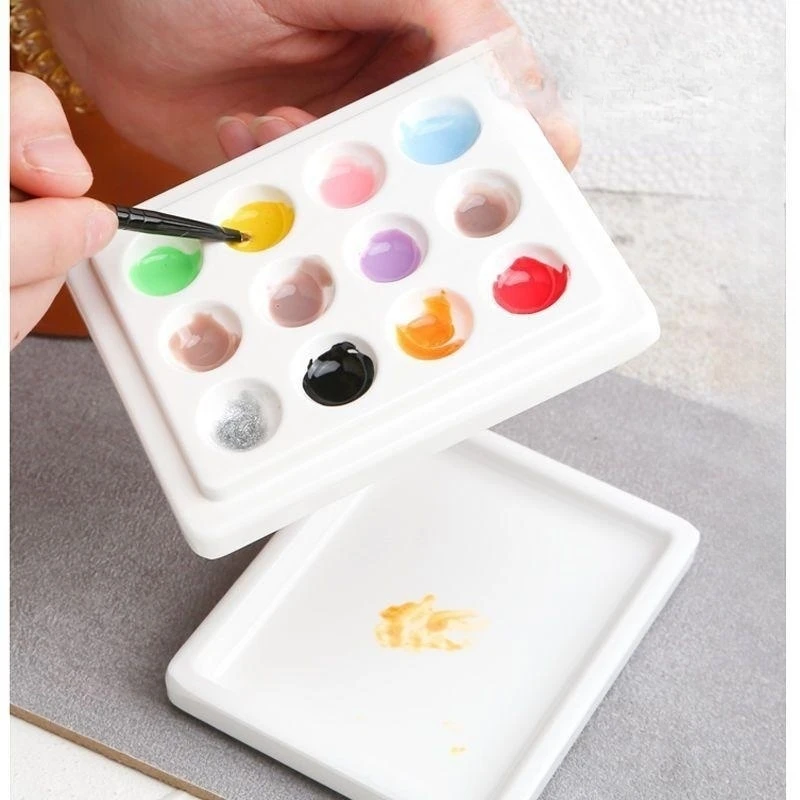 SeamiArt 12 Grid Mini Watercolor Palette With Cover Lllustrated Children\'s Hand Painted Wave Palette