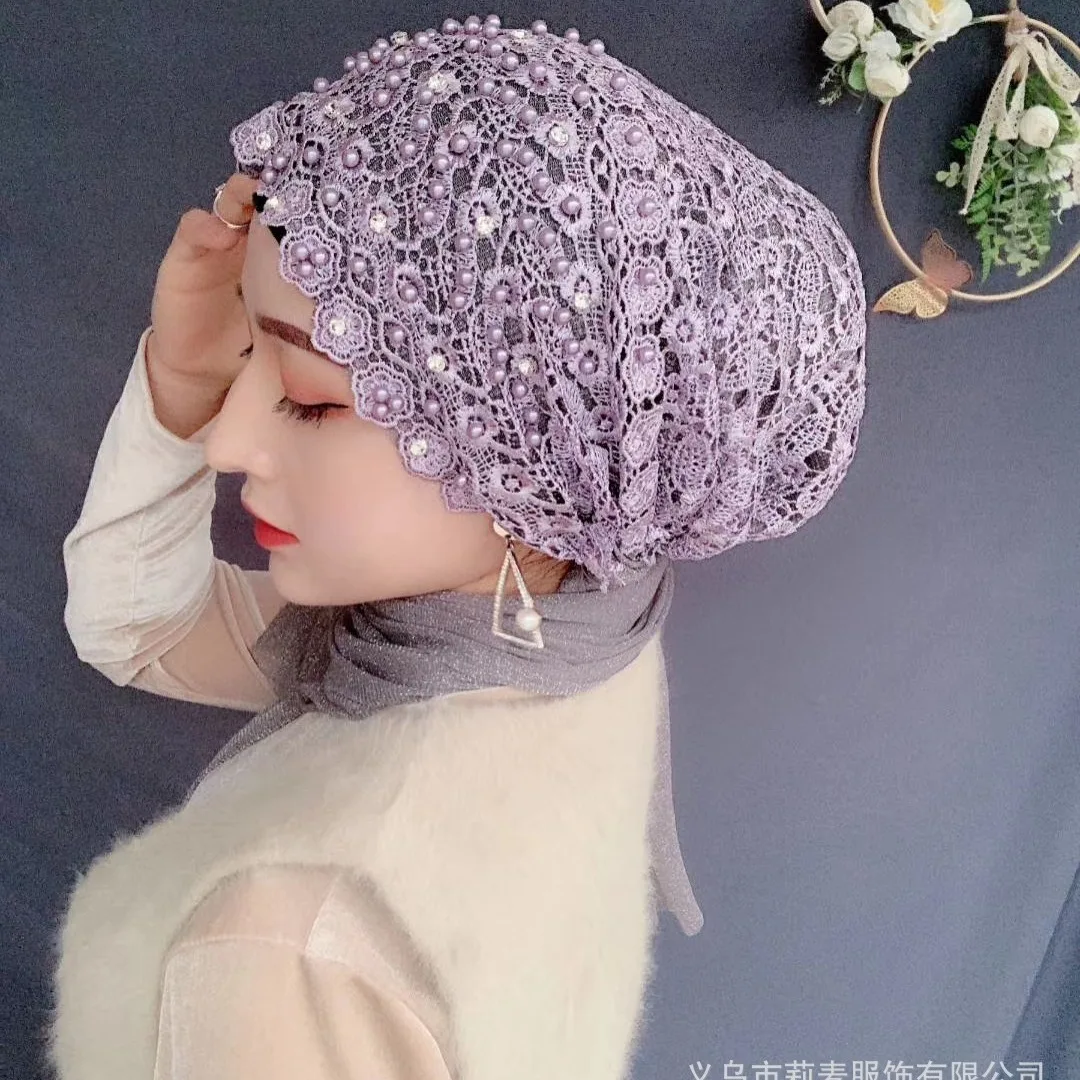 

Luxury Pearl Beaded Hijab Instant Scarf Women Muslim Headscarf Shawls Bonnet Hat One Piece Amira Wedding Party Head Wrap Niqab