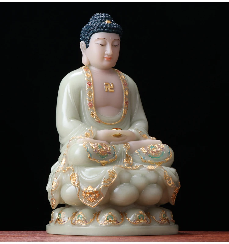 30cm LARGE- high-grade GOOD jade gilding Sakyamuni Buddha home Temple efficacious Talisman Mascot carving Sculpture statue