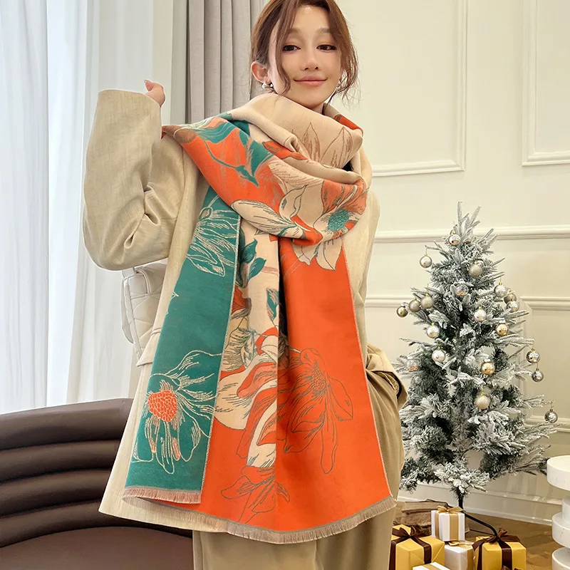 2024 Autumn Winter New Shawl Cloak Women Printing Elegant All-matching Warm Tassel Cardigan Poncho Coats Female Capes T208