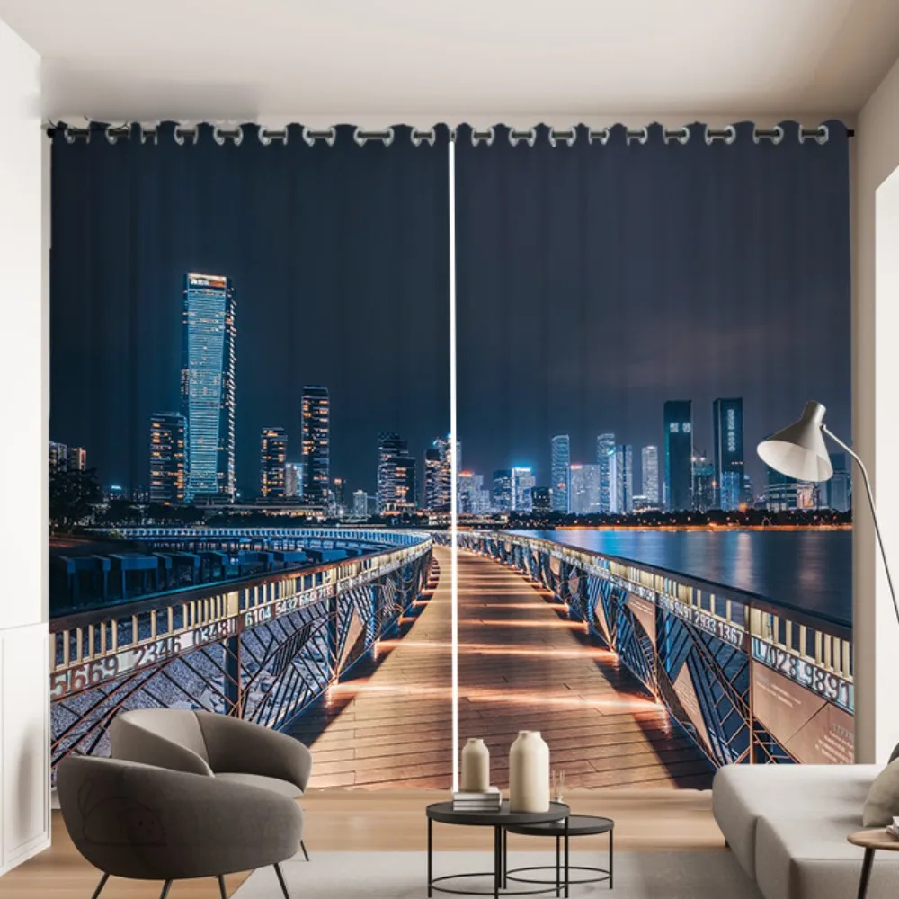 

Modern City Night Curtain International City Photo Decorative Curtain Layout 3D Stereo Living Room Bedroom Kitchen Curtain 2PCS