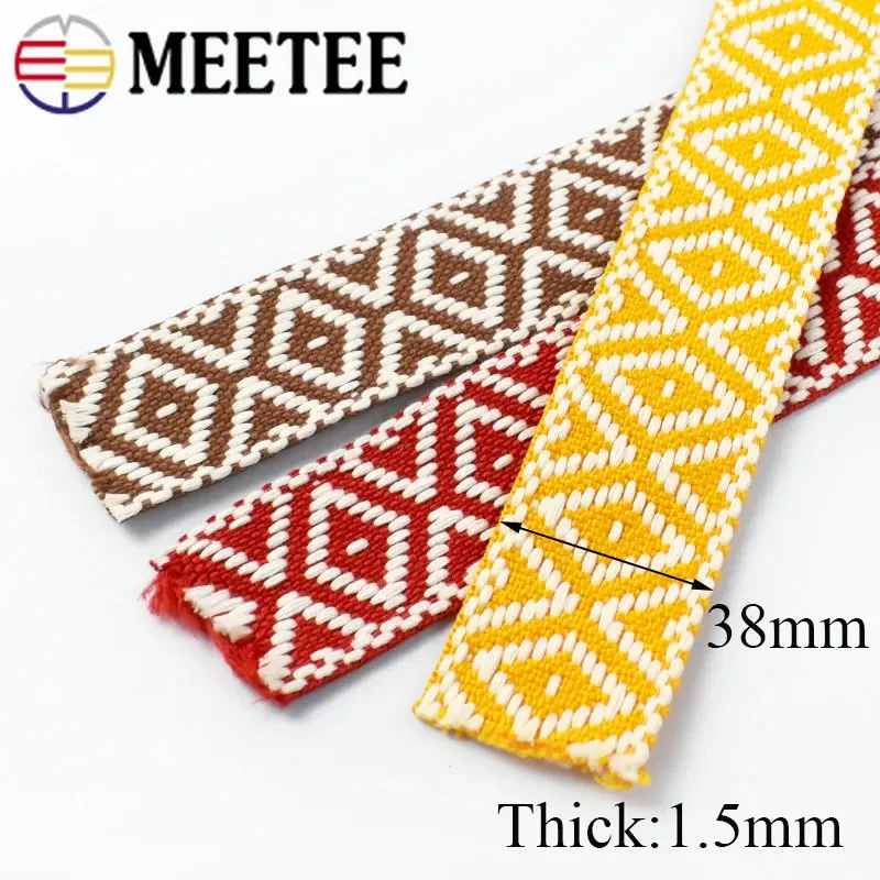 5/10M 38mm Ethnic Jacquard Webbing Strap Lace Trim Ribbon Backpack Waistband Shoes Hat Decor Bias Tape DIY Sewing Accessories