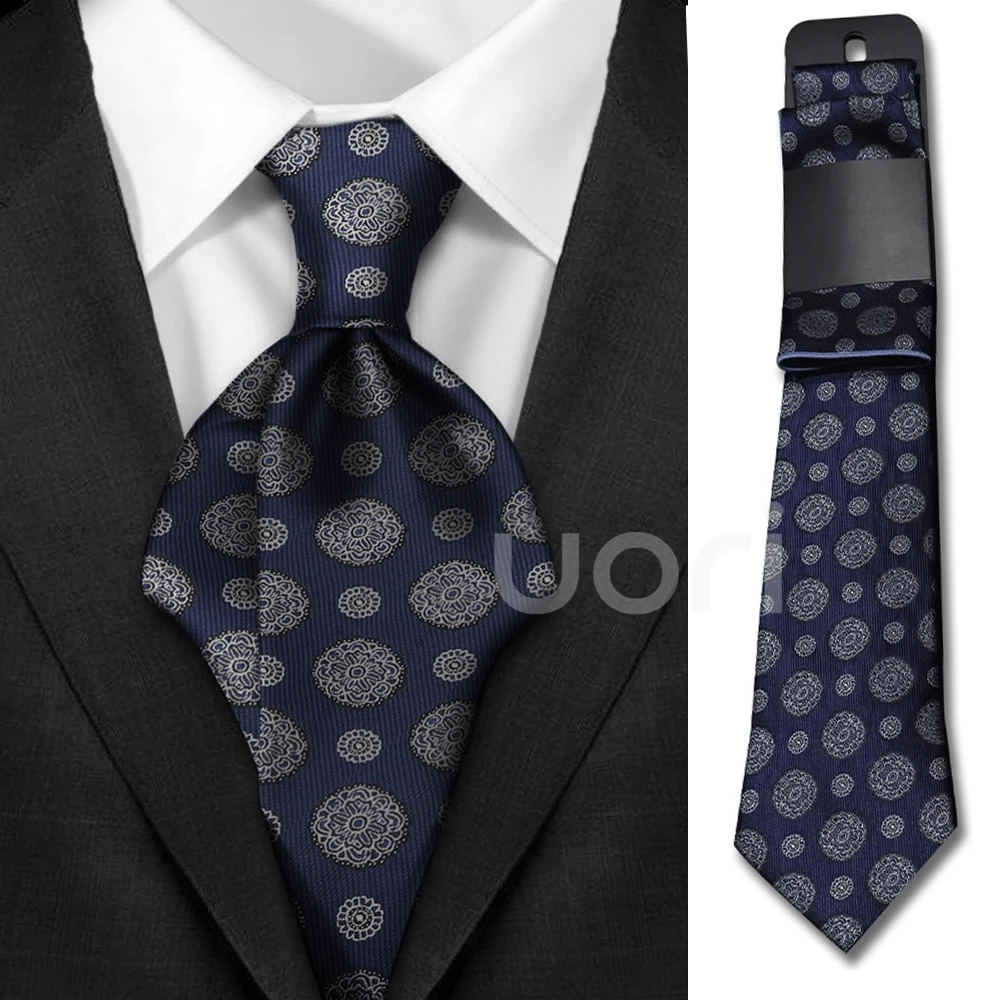 Neues Design, rot-blaues Blumen-Krawatten-Set mit Papierkarte, inklusive Taschentuch für Herrenmode, Hemd, Anzug, Accessoire, passend für Hochzeitsfeier