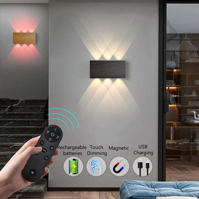 

Rechargeable LED Wall Lamp CCT/RGB Magnetic Wireless Touch Dimming Up Down Sconce Light DC5V USB Charging Bedside Night Light