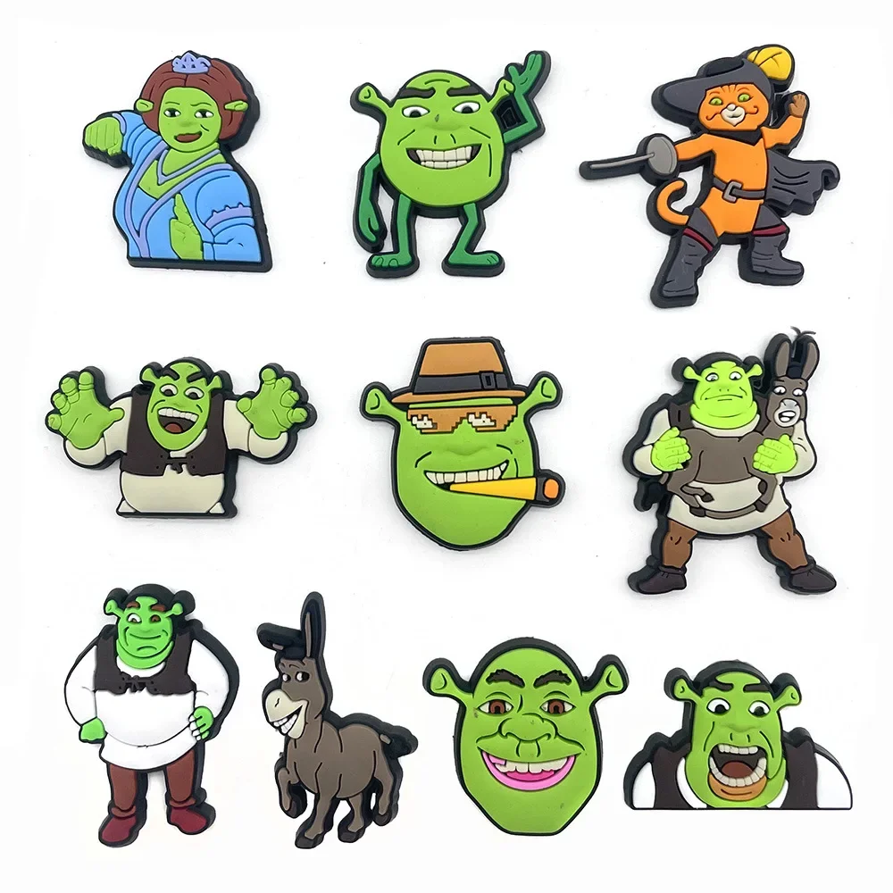 Dijes de zapatos de dibujos animados de Monster Shrek para Crocs Jibits, sandalias deslizantes de burbujas, decoraciones de zapatos de PVC, accesorios para adolescentes