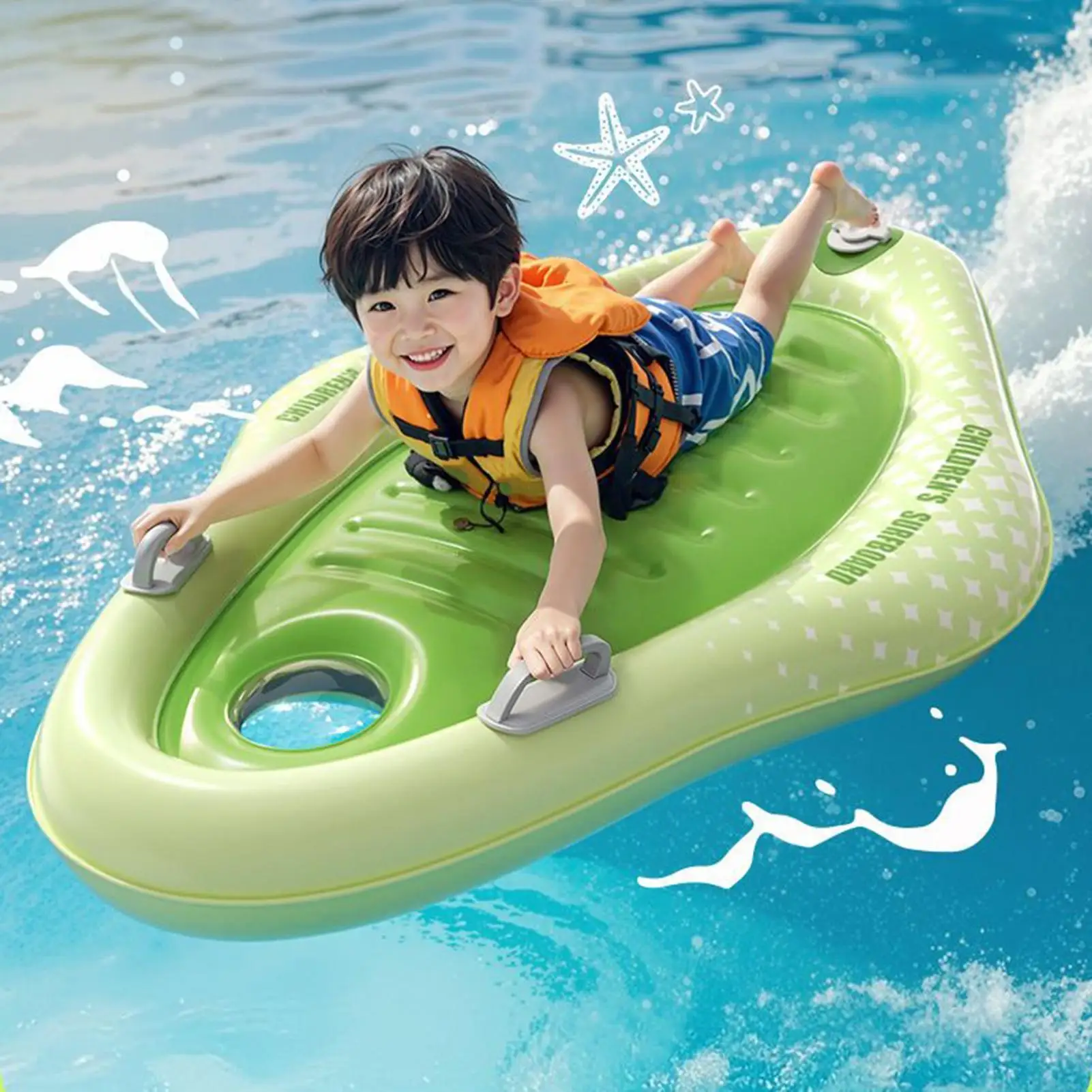 

Детская надувная доска для серфинга, портативная лыжная доска с ручками, эргономичные игрушки для плавания для пляжного серфинга, плавания, плавающий ряд