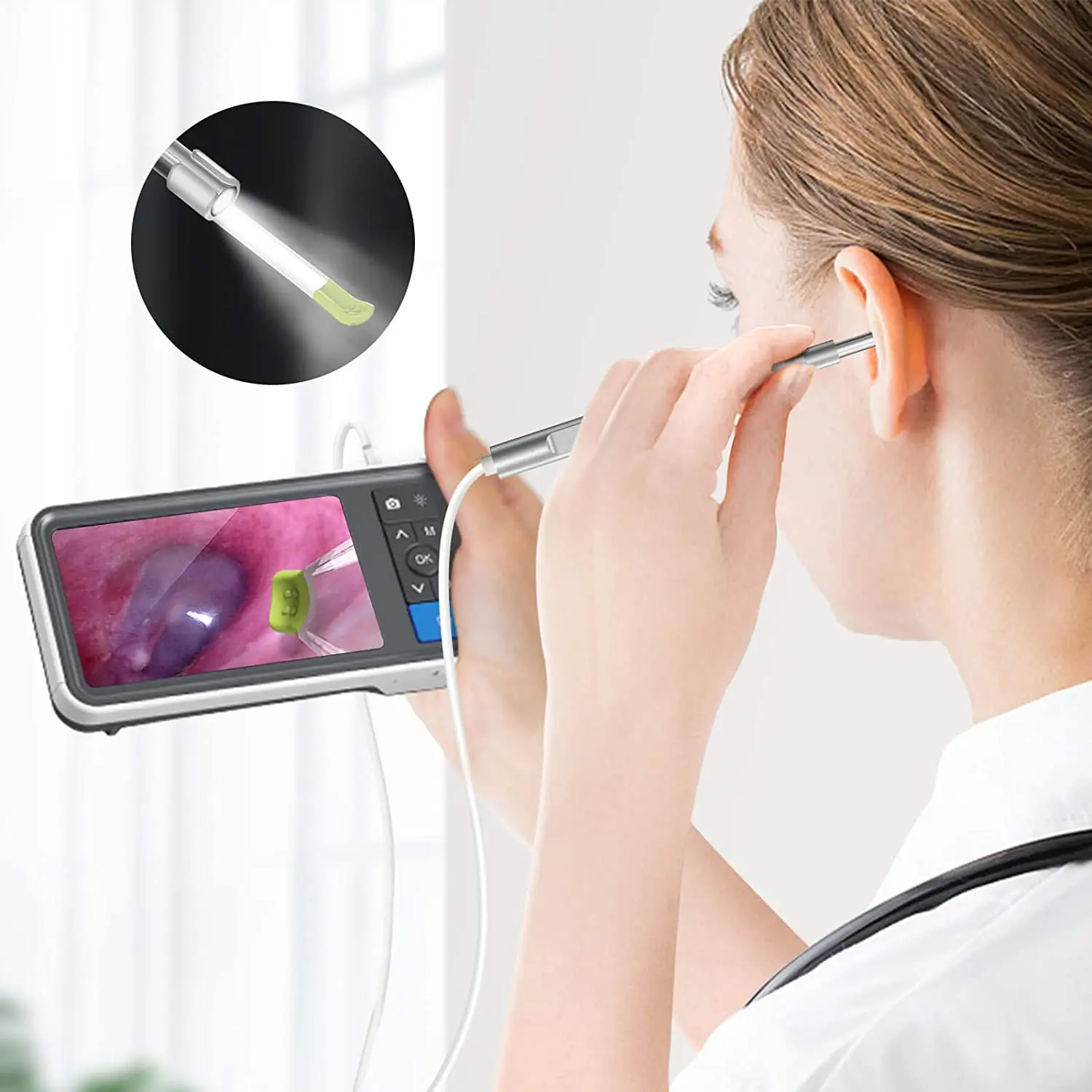 Digital Otoscope with 4.5 Inches Screen 3.9mm Ear Camera with 6 LED Lights 32GB Card Ear Wax Removal Tool Specula and 2500 mAh