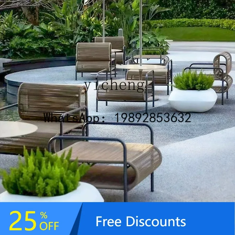 

LYY outdoor rattan sofa courtyard garden open-air restaurant hotel sales department leisure single rattan chair combination