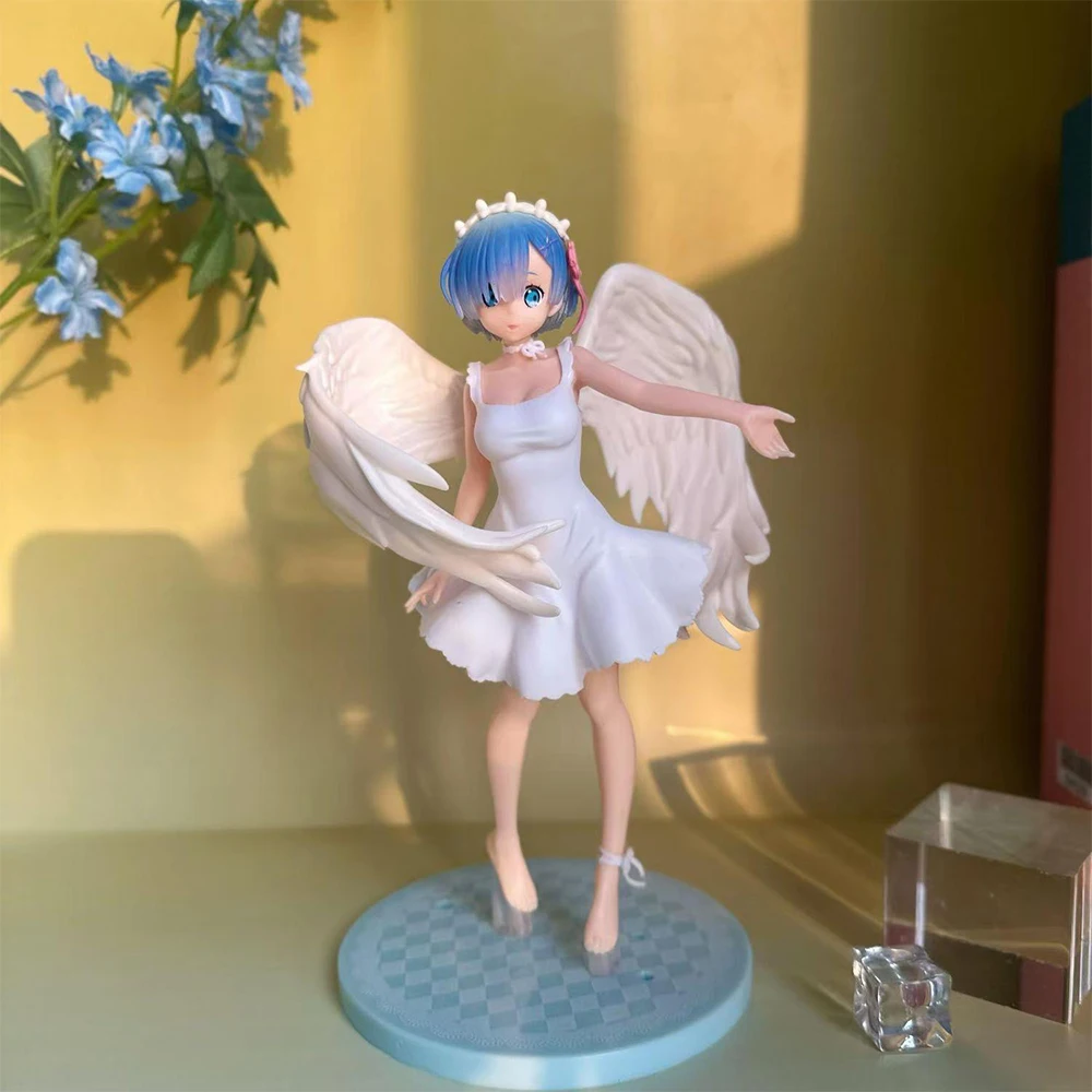 Anime Re:0 Figure Rem Action Figures PVC Angel Remu Figurine Desktop Ornaments White Angel Dress Remu Look Up Figure Toys Gifts