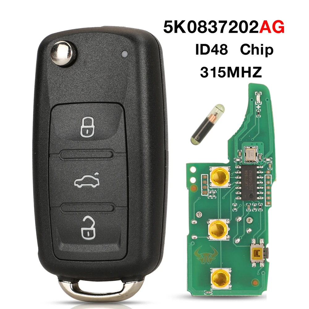 jingyuqin 315Mhz ID48 Chip 5K0837202AG /B/C/DT/AF Remote Car Key For VW SCIROCCO Beetle Golf Jetta Polo Tiguan Beetle 2009-2016