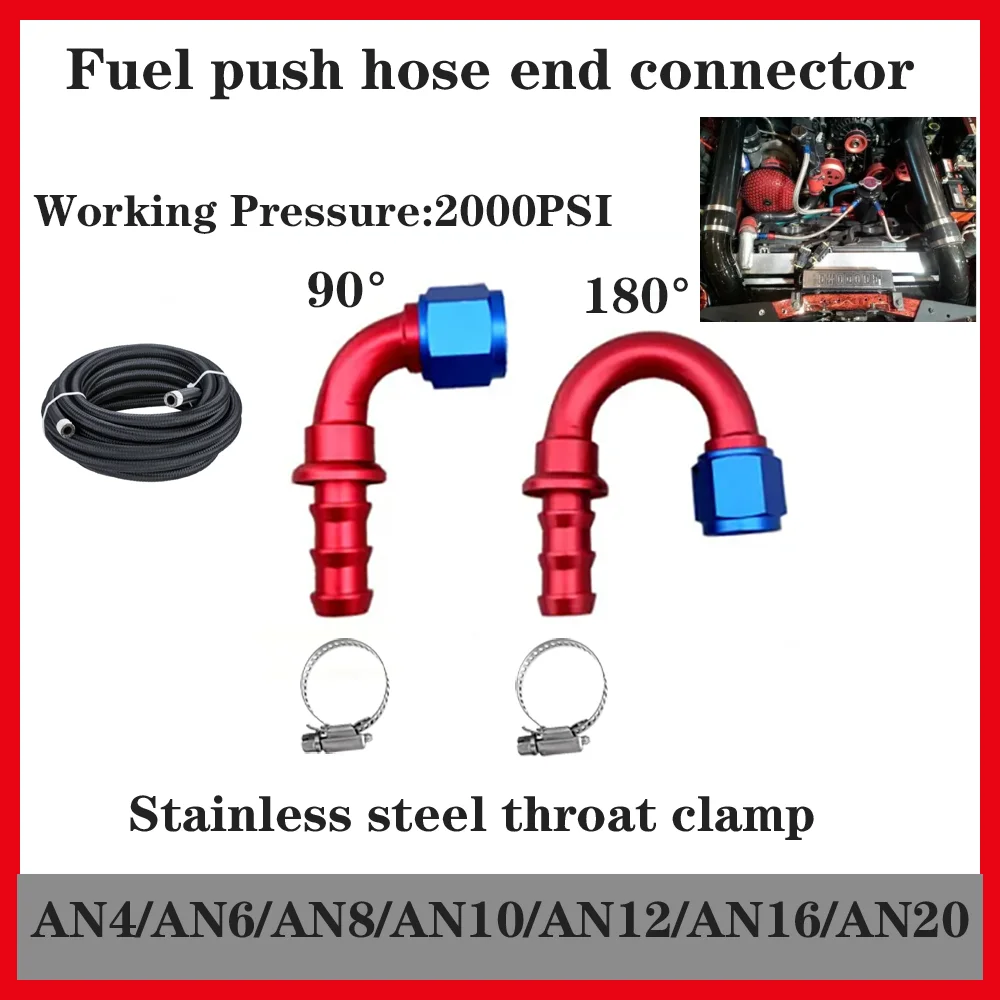 Universal AN4/6/8/10/12/16/20 Push-on Hose End Fittings Fuel Oil Cooler Hose Fitting  90 180 Degree Reusable Connection Adapter