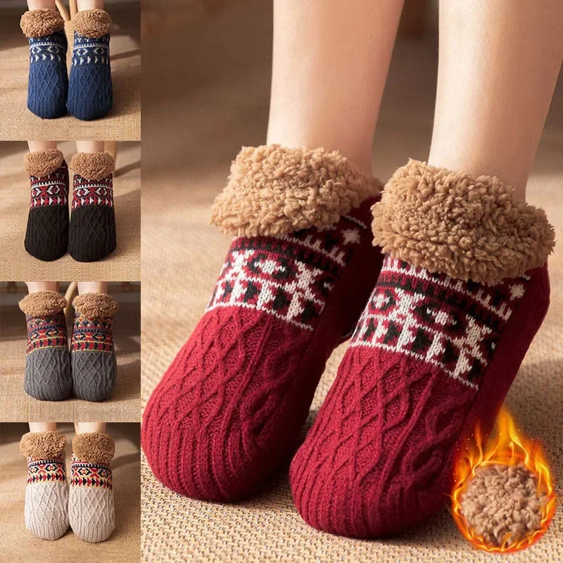 Fall and Winter Floor Socks Home Warm Women Men Snow Socks Sleep Carpet Socks Slippers Socks Non-Slip Yoga Socks Christmas Gift