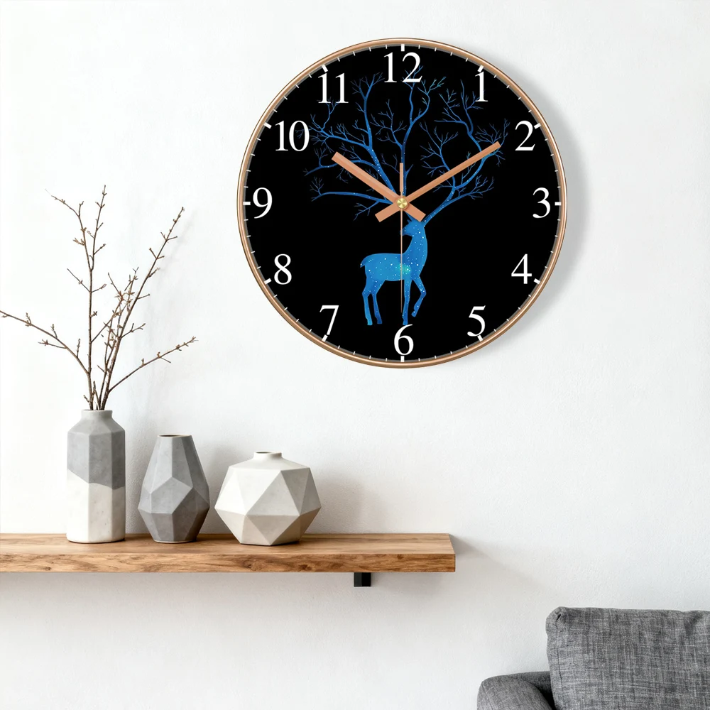 Simple Quartz Wall Clock Deer Forest Series Clock For Living Room Nordic Home Decor Creative Clock 8/10/12 Inch