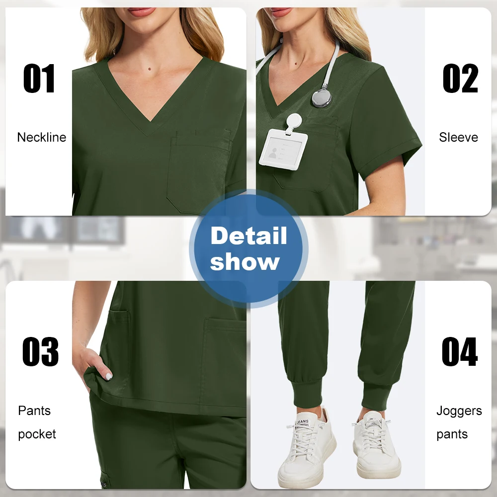 Venta al por mayor de uniformes hospitalarios, artículos médicos de enfermería, batas elásticas de manga corta, conjuntos de pantalones, uniformes, batas de enfermera para mujeres