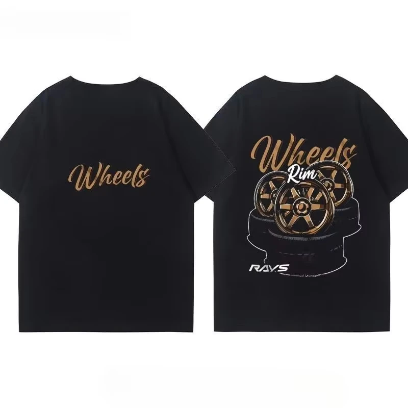 Japanese Car Modified Rim TE37 Wheel Hub Modified Car JDM Short-sleeved T-shirt Suitable for Both Men and Women