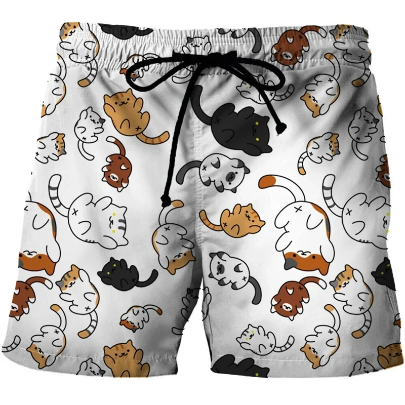 Men's and Women's 3D Cat Printed Shorts Oversized Sports Shorts Fashion Y2k Beach and Casual Summer 2024 Novelty