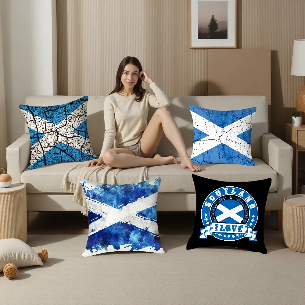 Scotland Flag Pillow Case Plush Fabric Soft Pillowcase Double Sided Print Sofa Cushion Cover Throw Pillow Cover