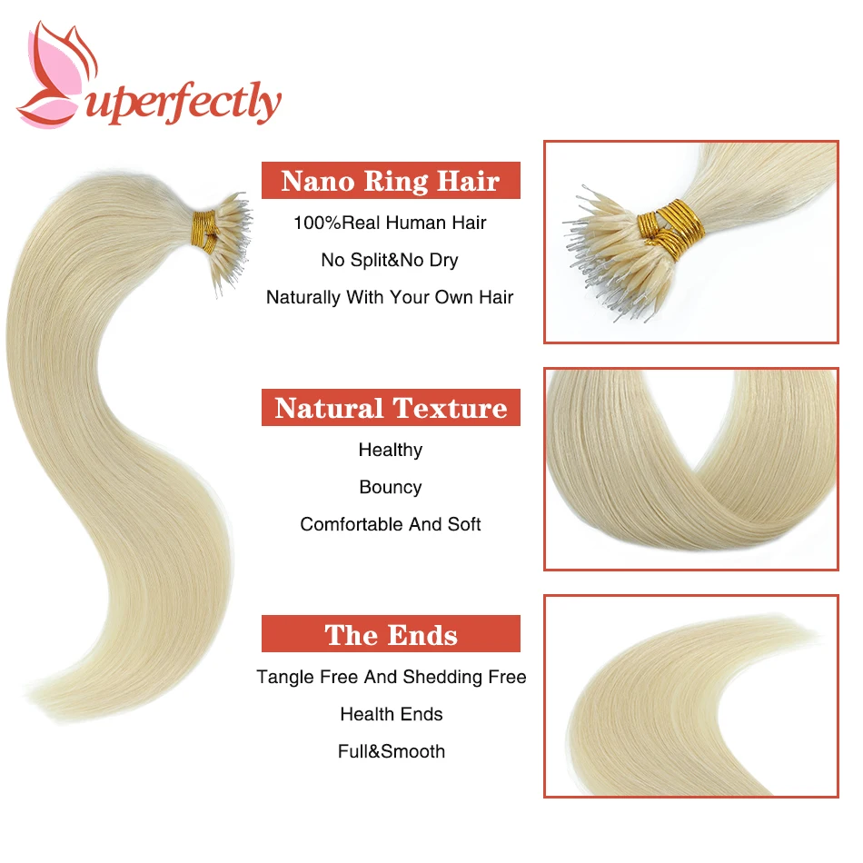 Straight Nano Ring Hair Extensions Real Human Hair Pre Bonded Keratin Human Hair Nano Hair Extension For Women 1G/Pc 12-26 Inch