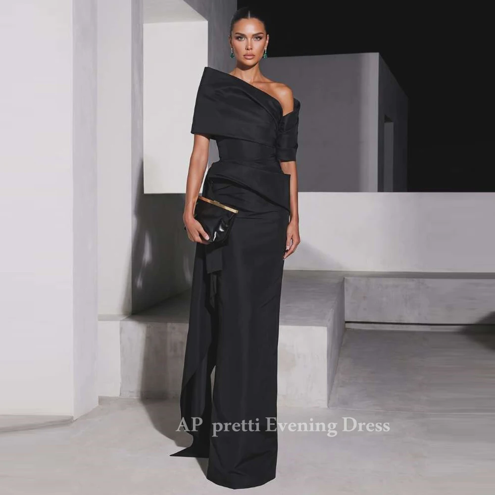 AP pretti Customized 2026 Black Satin One Shoulder Evening Dress Draped Ruched Mermaid Formal Gown Asymmetrical Neck Prom Dress