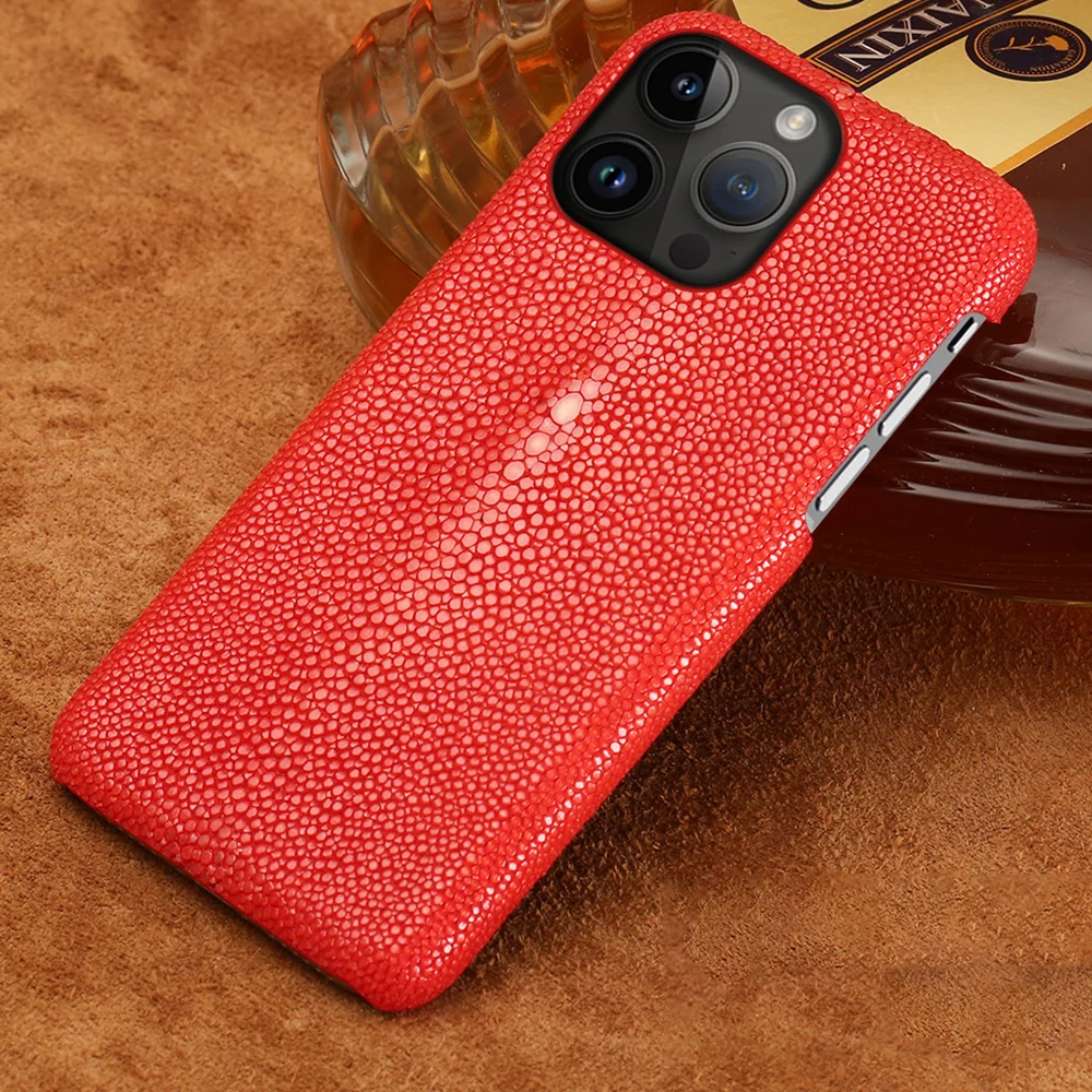 Genuine Stingray Leather Phone Case for iPhone 15 12 11 13 14 Pro Max 14Pro 13Pro 15Pro 15Plus 14Plus 12Pro Luxury Back Cover