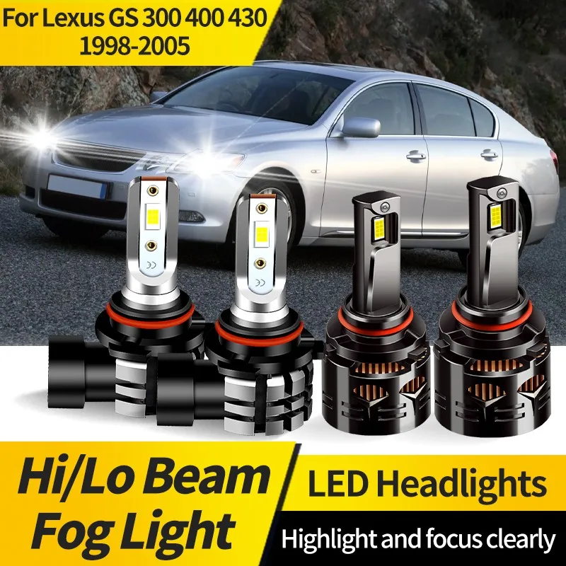 2PCS For  Lexus GS 300/400/430 1998-2005 9005 LED Headlight Bulb HB3 White 9006 LED Hi/Lo Beam HB4 Fog Light Halogen Replacement