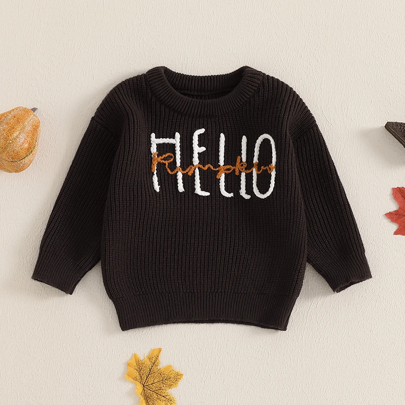 0-18M Baby Girls Boys Sweater Halloween Clothes Letter Embroidery Crew Neck Long Sleeve Toddler Pullovers Fall Tops