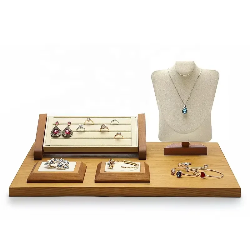 Wholesale Prop Hanger Stand Shop Flat Wooden Card Holder Display Bracelet Pendant Necklace Earring Jewelry Organizer Wood