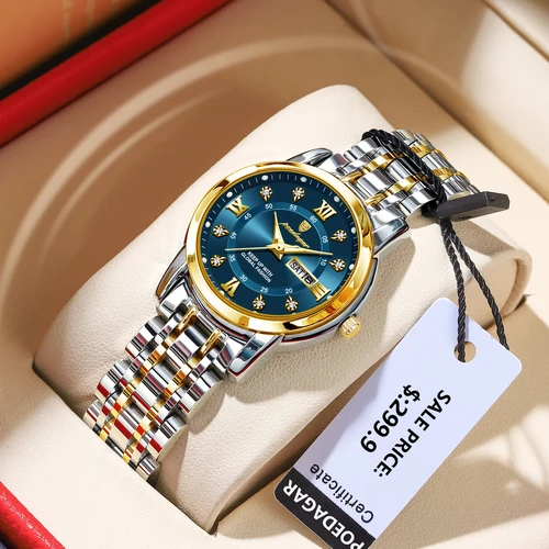 POEDAGAR, reloj de pulsera de lujo para mujer, resistente al agua, luminoso, fecha, semana, relojes para mujer, vestido elegante de acero inoxidable, reloj de cuarzo para mujer