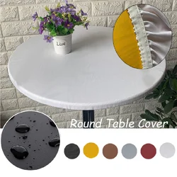 1pcs Round Elastic Table Cover Protector Cloth Waterproof Polyester Tablecloth Catering Fitted Table Cover with Elastic Edged