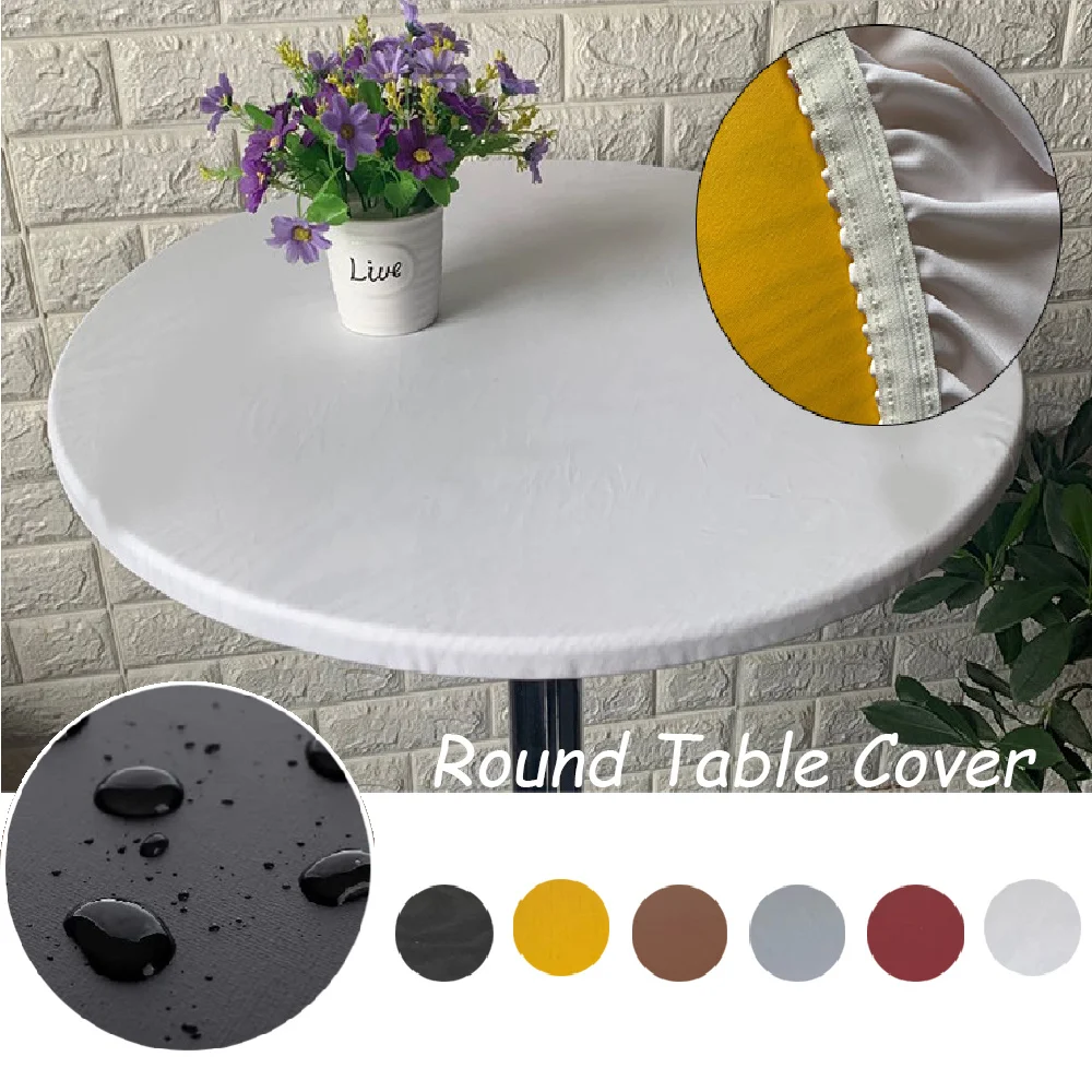 1pcs Round Elastic Table Cover Protector Cloth Waterproof Polyester Tablecloth Catering Fitted Table Cover with Elastic Edged