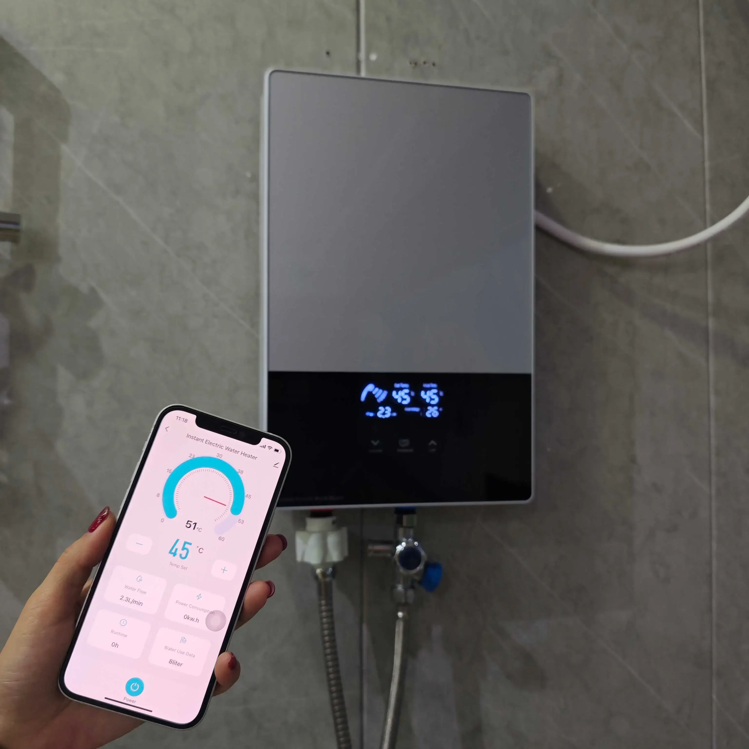 

Зимняя ледяная ванна по запросу, Wi-Fi управление, управление через приложение, настенная раковина для ванной комнаты, маленький размер, мгновенный электрический водонагреватель для