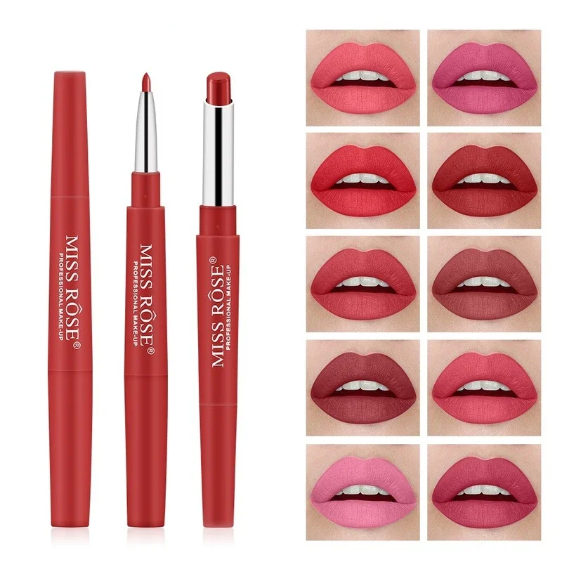 2 In 1 Double End Women Lipstick Matte Lip Liner Pencil Waterproof Lasting Soft Pencil Contour Makeup Lipstick Cosmetics