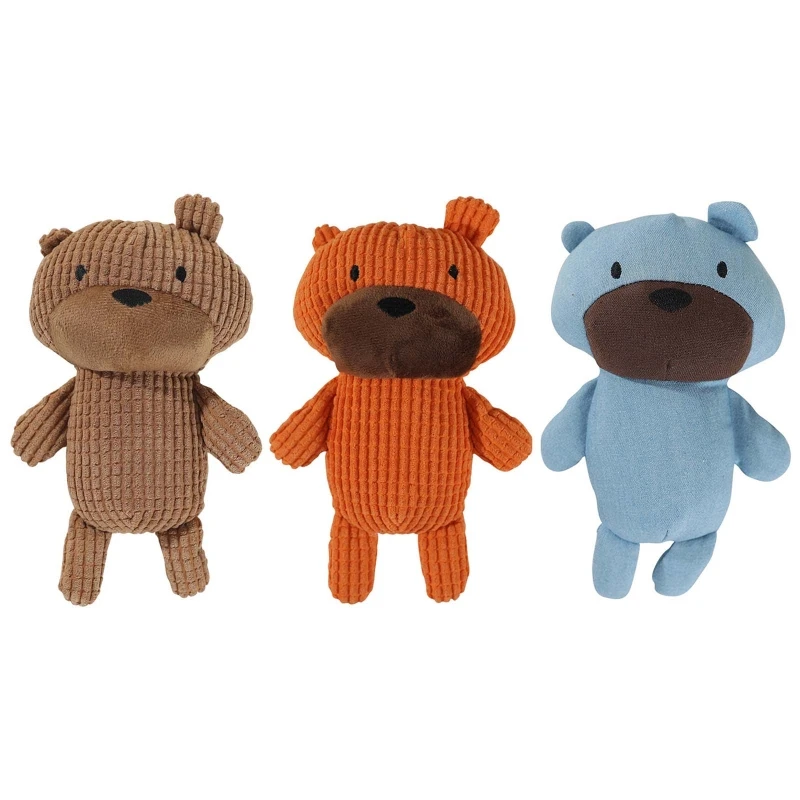 Brown Orange Blue Teddy Bear Soft Plush Dog Squeaky Bite Toy for Chew Tooth Cleaning for Small Middle Big Size Pet Dogs Toys