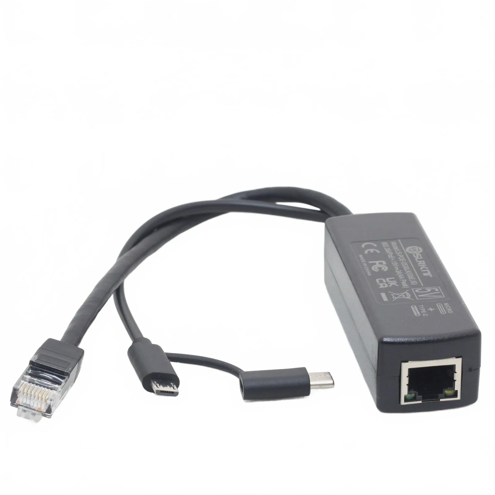 5V 3A 4A Gigabit PoE Splitter USB-C/Type-C + MicroUSB 802.3at PoE+ for Pi 5 20w