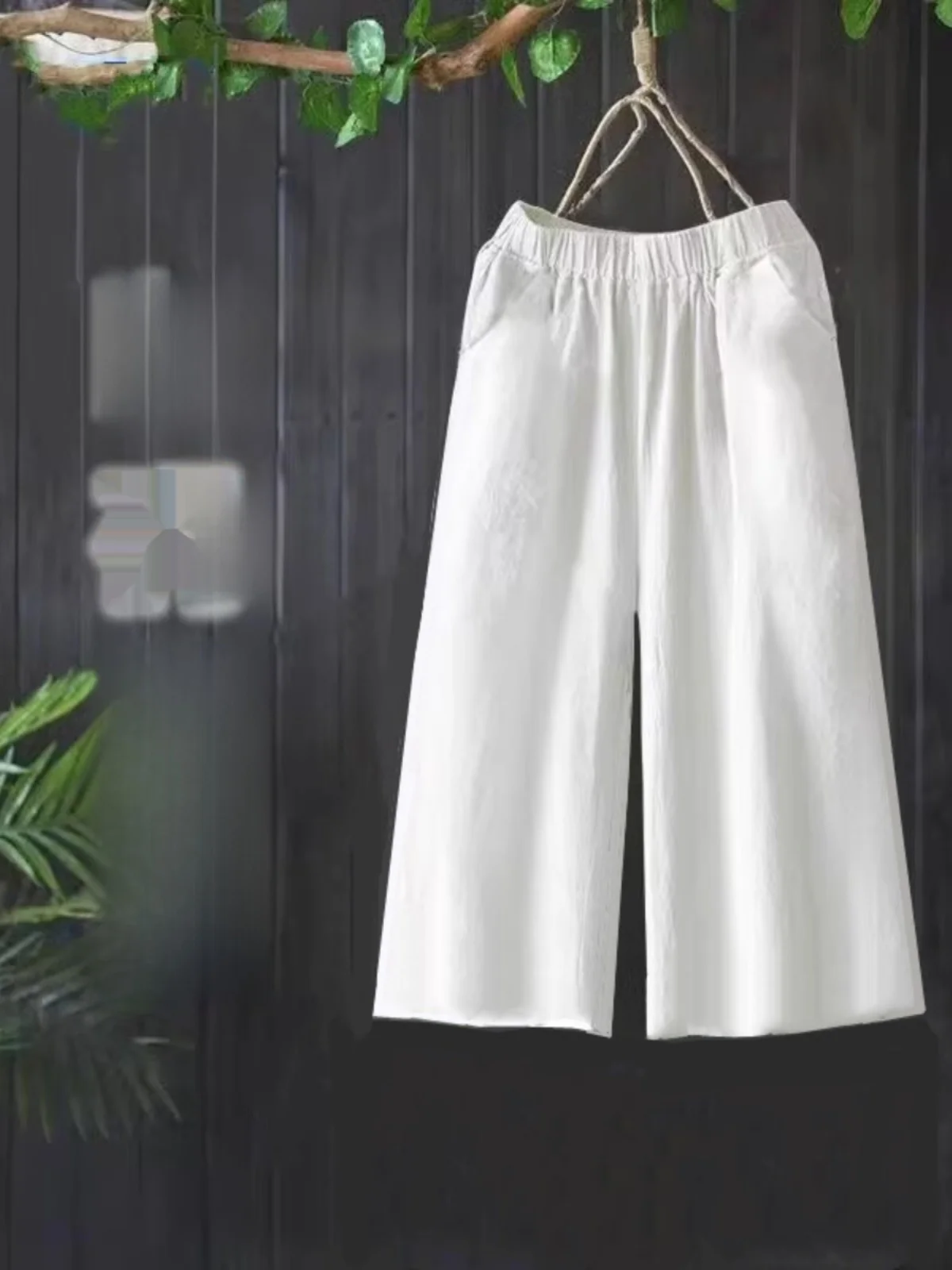 กางเกงขายาวผ้าคอตตอนผสมทรงขากว้างสำหรับผู้หญิง สปริง/ซัมเมอร์ เนื้อผ้าบางเบา สไตล์ลำลอง เหมาะสำหรับวัยกลางคน ใส่ทำงาน แฟชั่น เอวสูง ความยาวเจ็ดส่วน