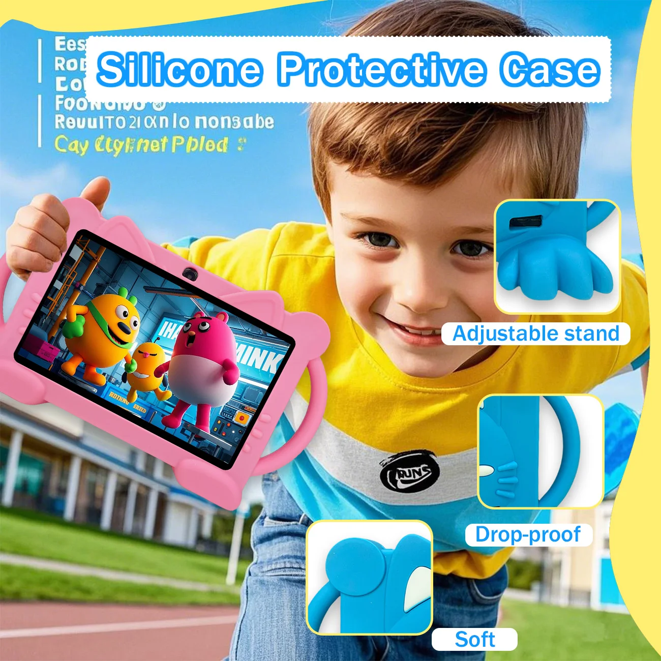 1pc 7 Polegada tablet android com controle parental & caso à prova de choque-tablet educacional e entretenimento recarregável para crianças,