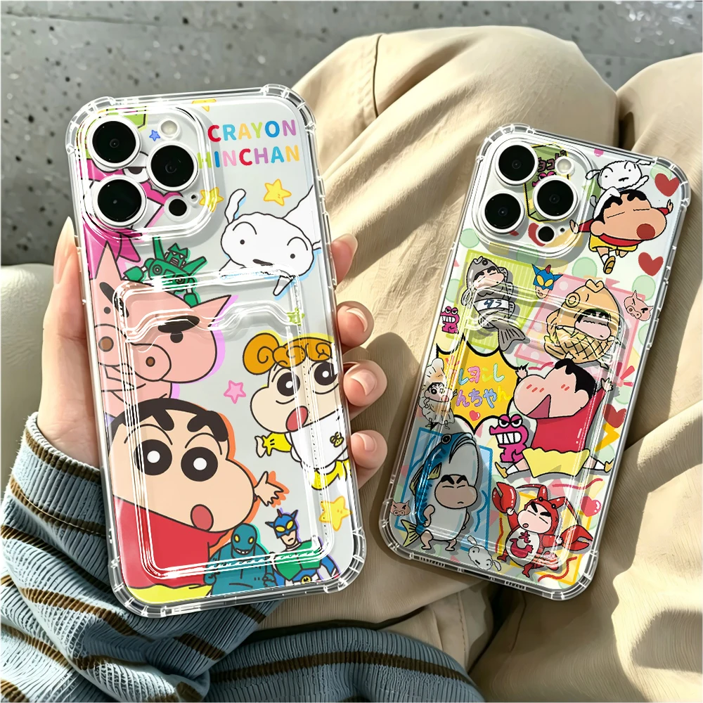 Anime Crayons Shin-chans Card Hold Phone Case For Samsung Galaxy S26 S25 S24 S23 S22 S21 FE Edge Plus Ultra M53 5G Airbag Cover