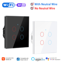 Tuya WiFi Smart Touch Switch 1/2/3/4Gang With/No Neutral Wire APP Remote Timing Control Light Support Alexa Google Home RF433