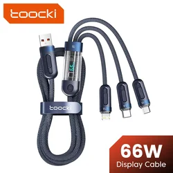 Toocki 3 in 1 USB Cable Micro USB Type C Cable 66W Fast Charging Digital Display Cord For iPhone 15 14 Samsung S23 Xiaomi Huawei