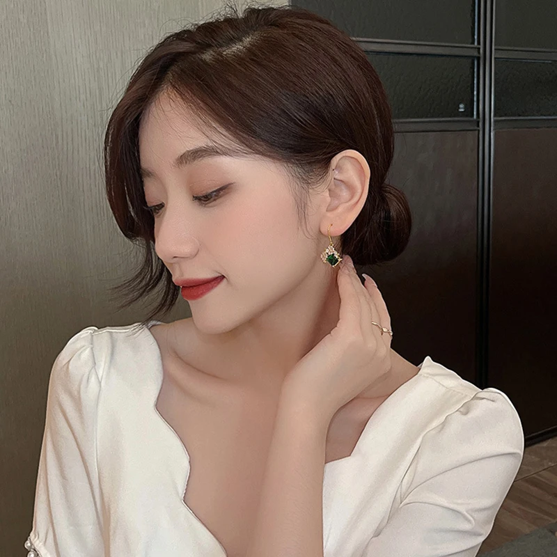 أنيقة حجر الزمرد زهرة استرخى أقراط حجر الراين الزهور أقراط مجوهرات للنساء الأحجار الكريمة بيان المجوهرات الجميلة