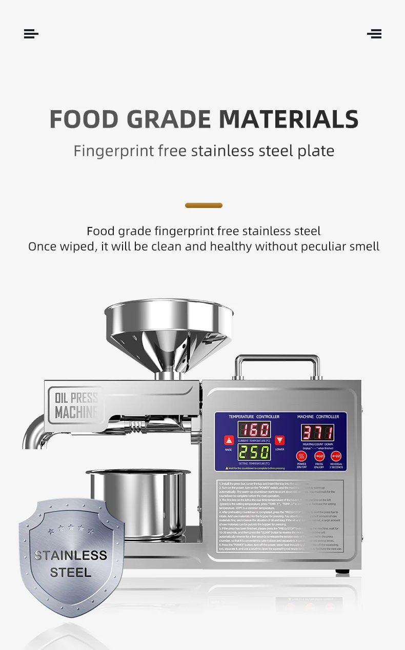 NEW 2025 Model 304 Stainless Steel Oil Press Machine Large Capacity for Peanut,Sunflower,Sesame Seeds Easy Clean, Low Noise