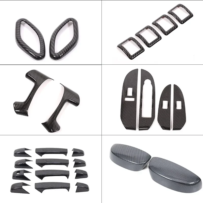 ABS Carbon Fiber For Cadillac Escalade 2007-2014 Car Steering Wheel Window Glass Lifting Button Frame Sticker Accessories
